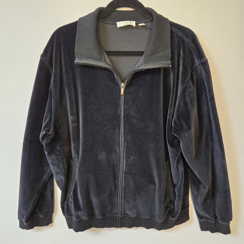 Saks Fifth Avenue Velour Zip Jacket American Essentials Black XL Vintage Y2K